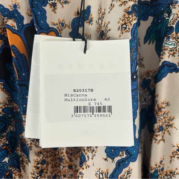 Sandro Carna Silk Midi Dress in Multicolor sz 40 - Picture 5 of 6